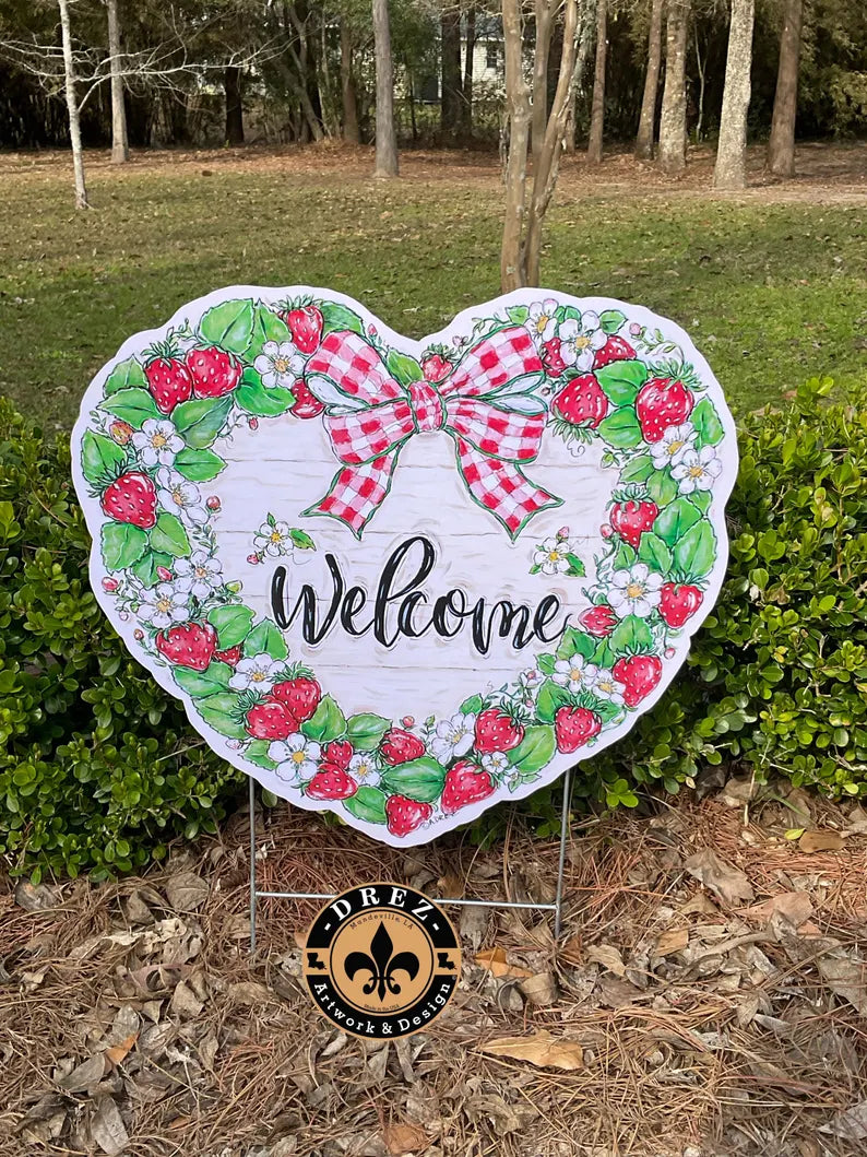 Strawberry Heart Wreath Yard Stake