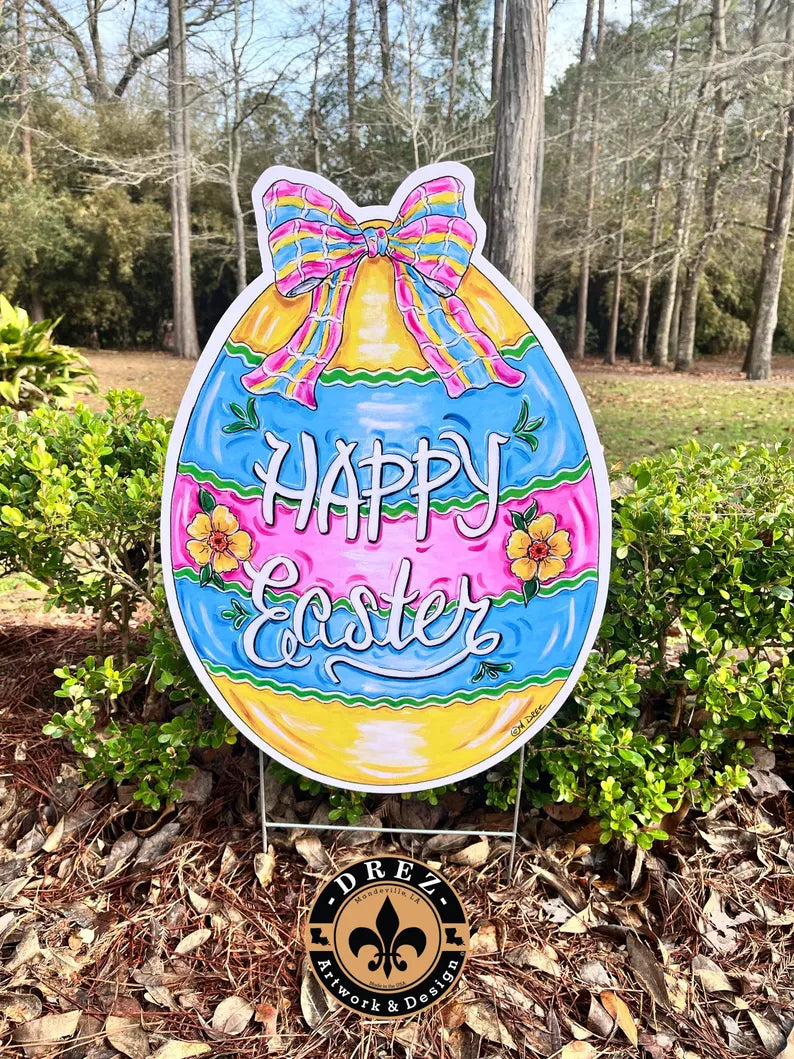 Easter Egg with Bow Yard Stake