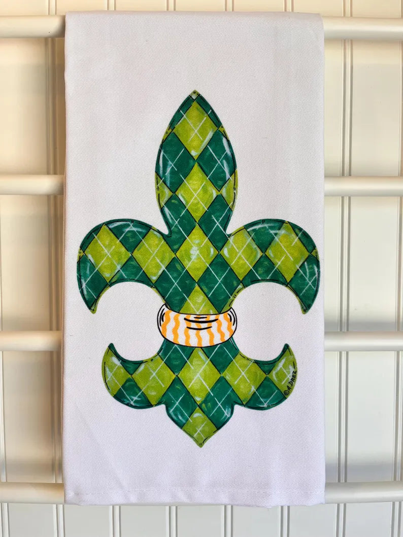 Fleur De Lis St. Patties Day Tea Towel