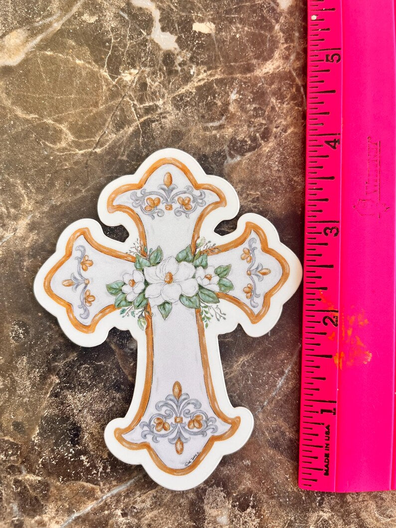 Cross White with Magnolia Sticker