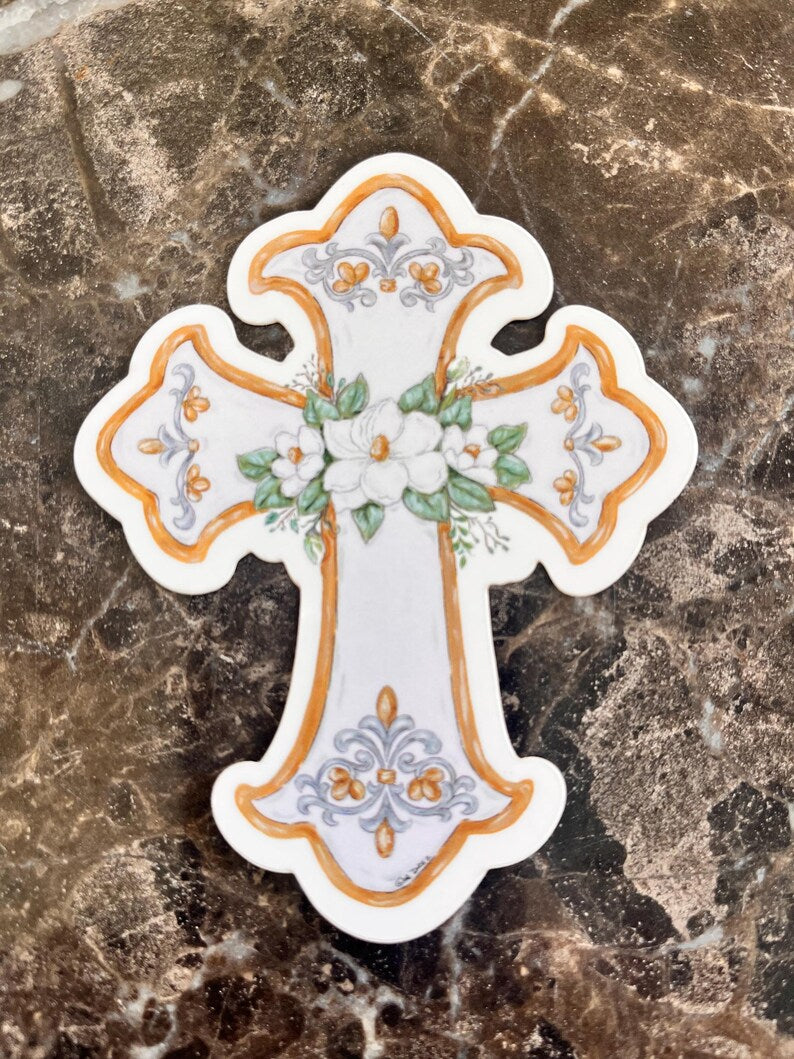 Cross White with Magnolia Sticker