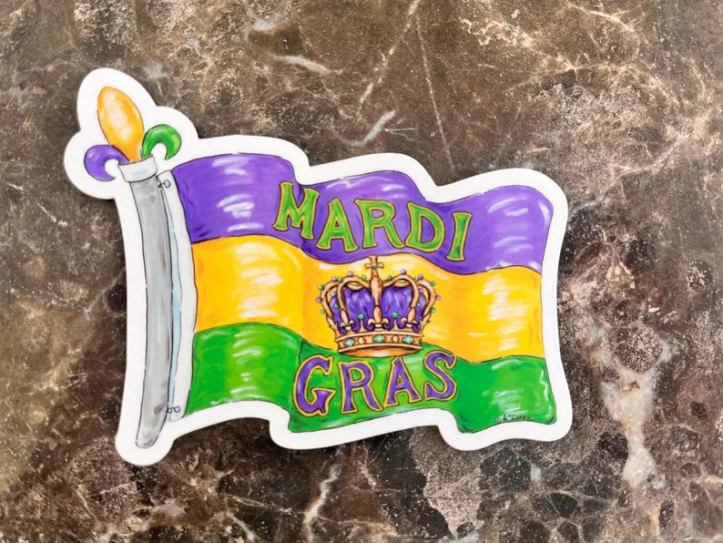 Mardi Gras Flag Sticker