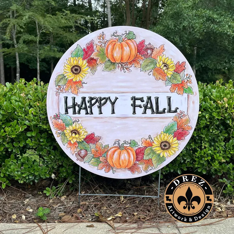"Happy Fall" Collage Circle Yard Stake