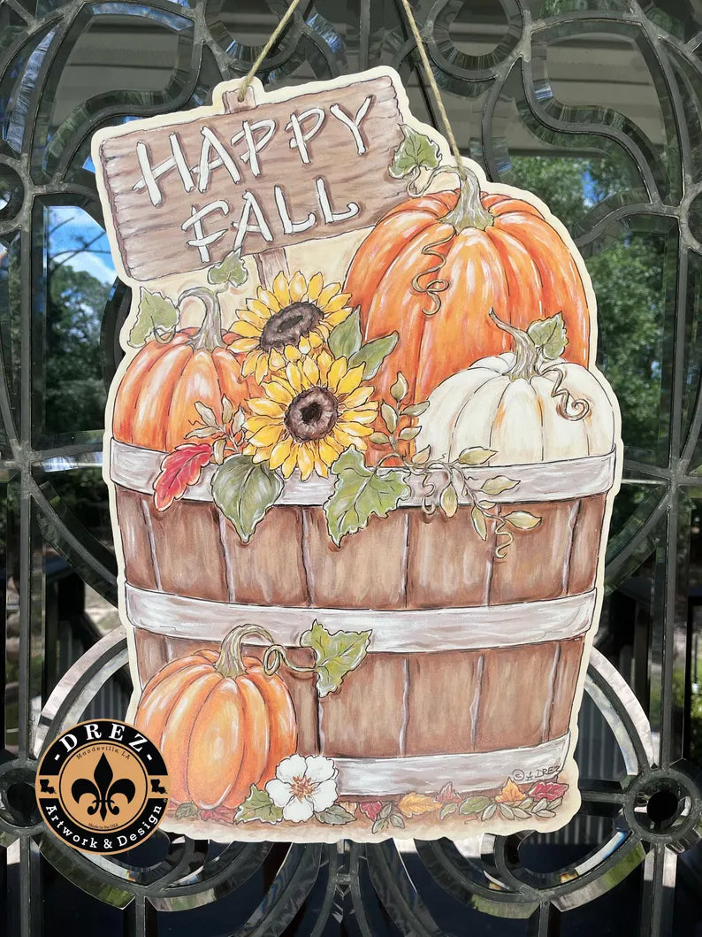 Fall Bucket with Sign Door Hanger