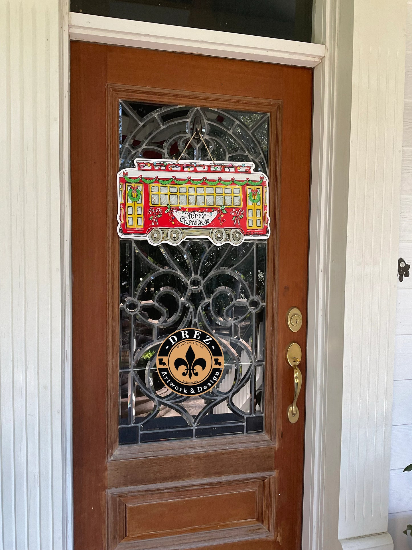 Christmas Streetcar Red Horizontal Door Hanger