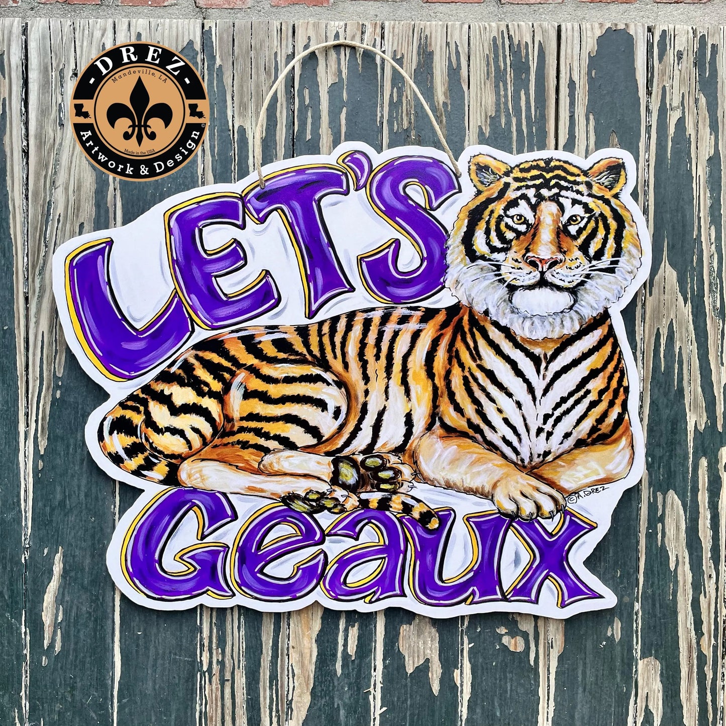 Tiger Body- Let's Geaux Door Hanger