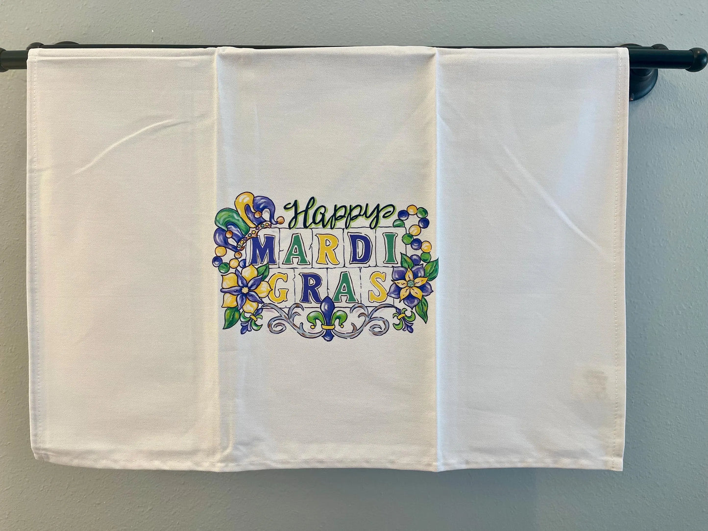 "Happy Mardi Gras" Sign Tea Towel