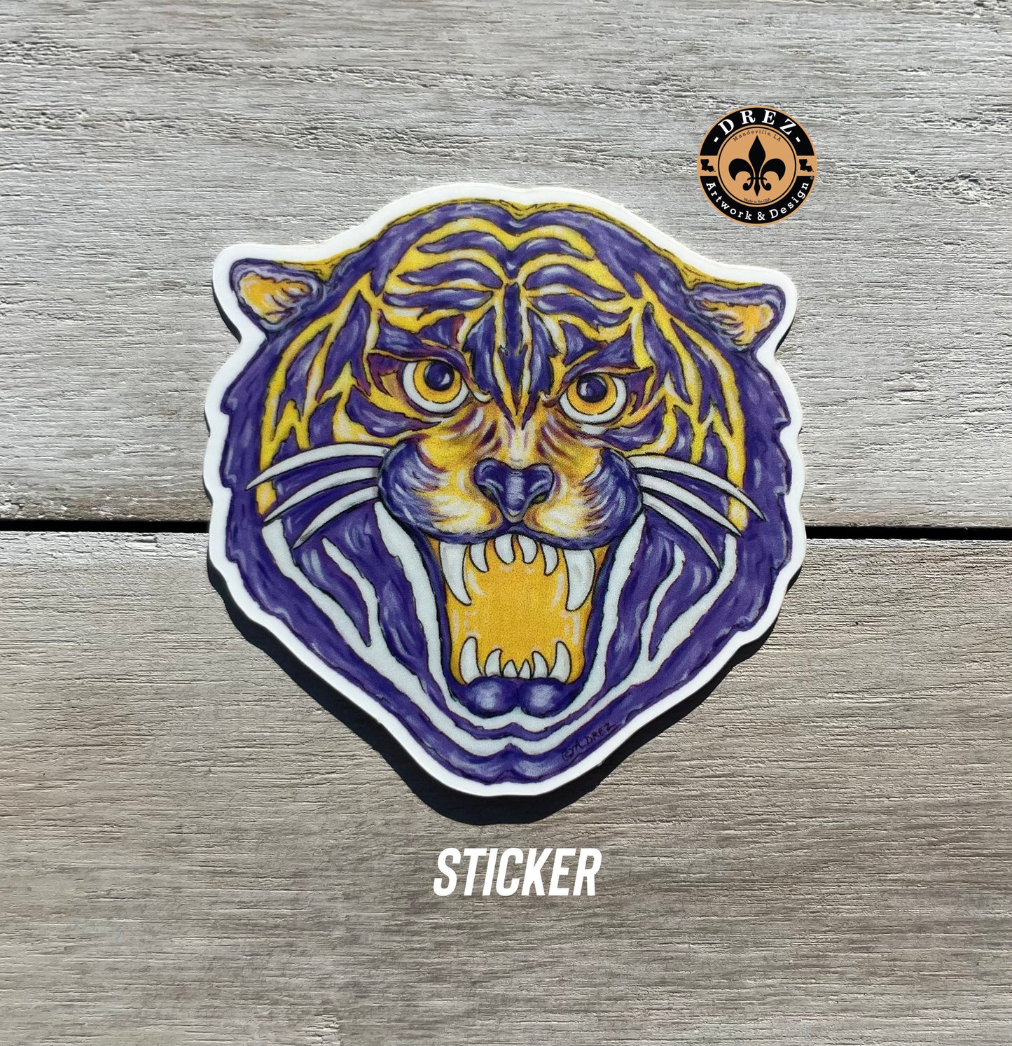 Tiger Face- Purple & Gold Sticker