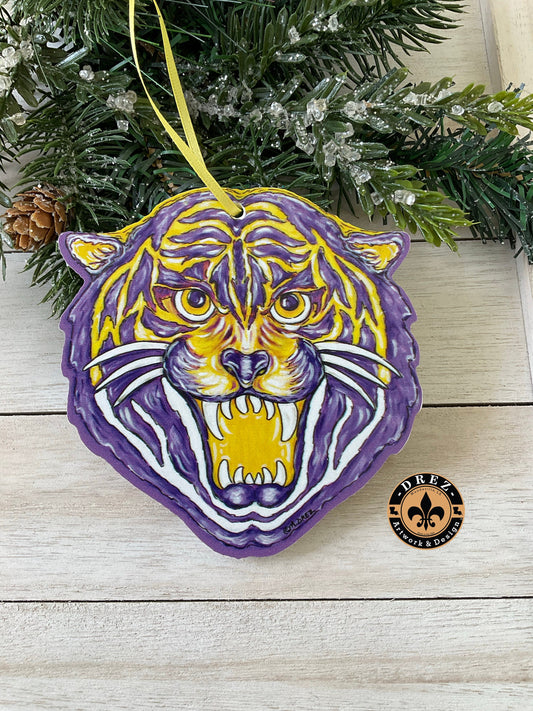 Tiger Face- Purple & Gold Ornament