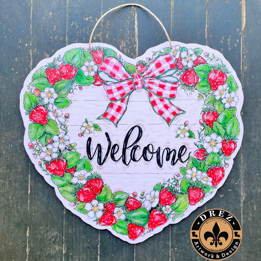 Strawberry Heart Wreath Door Hanger