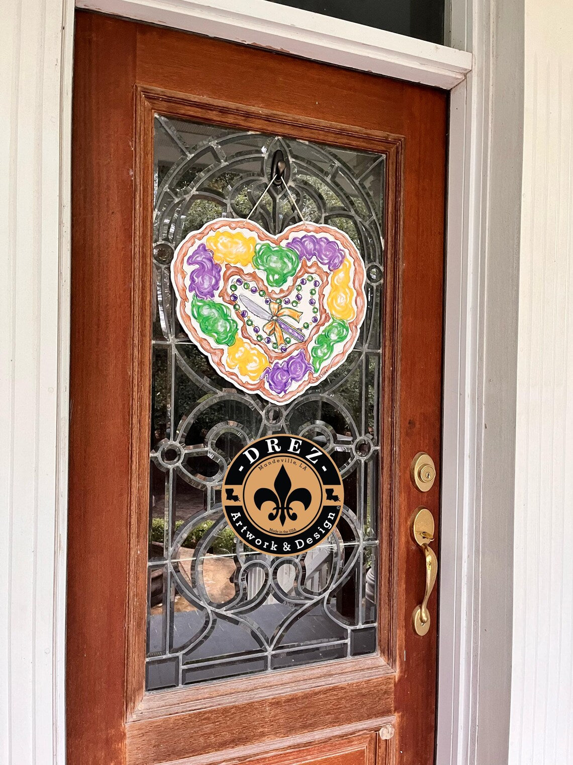 Mardi Gras King Cake Heart Door Hanger