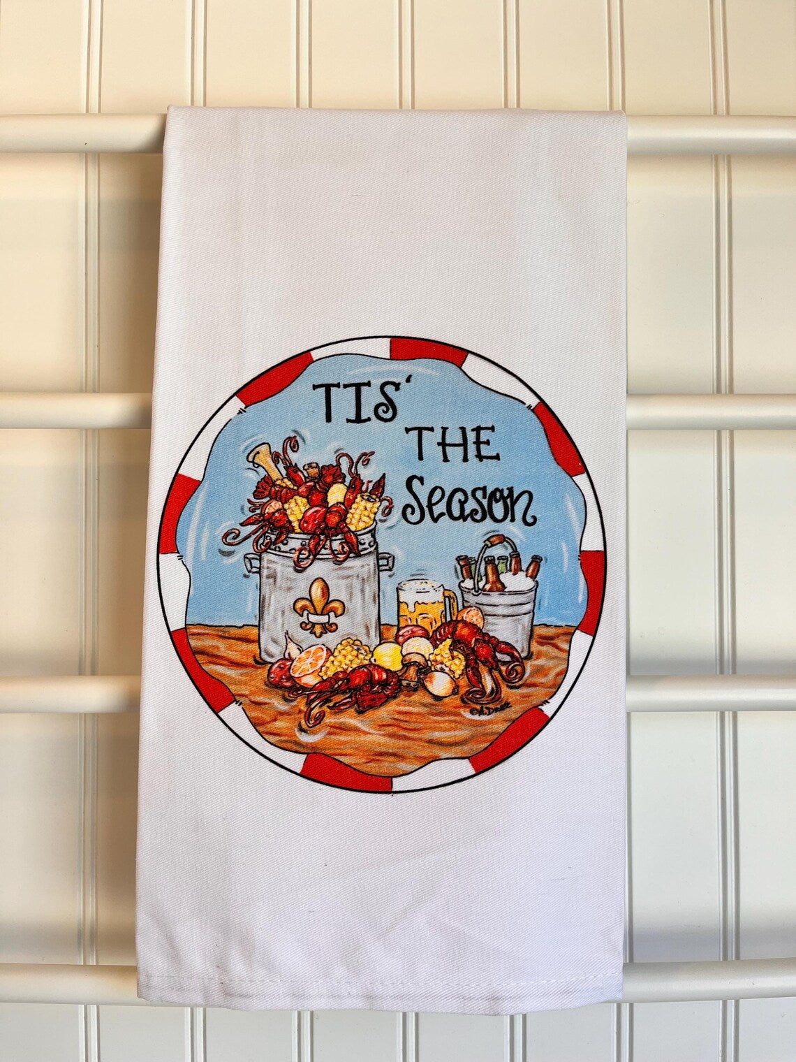 Tis' The Season Crawfish Boil Tea Towel