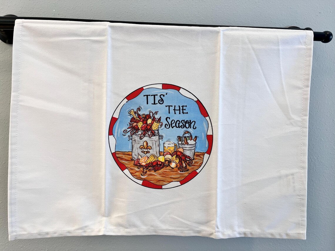 Tis' The Season Crawfish Boil Tea Towel