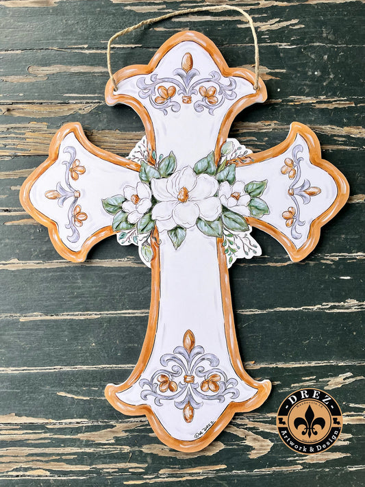 Cross White with Magnolia Door Hanger