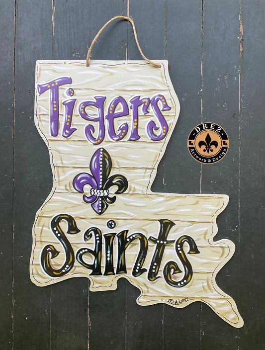 Louisiana Tigers & Saints Door Hanger