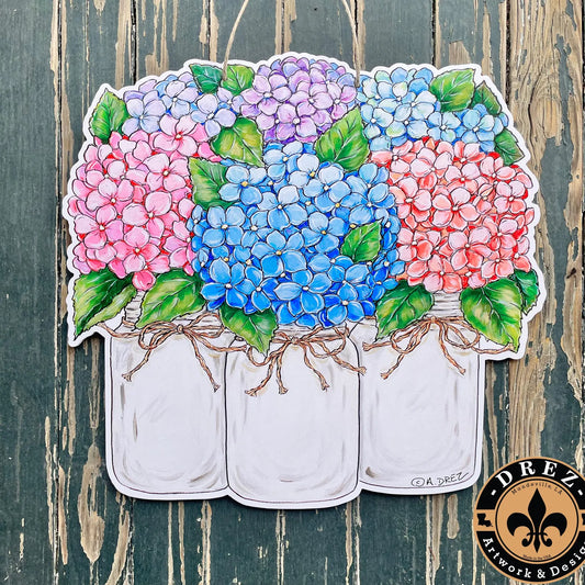 Hydrangea Mason Jar Trio Door Hanger
