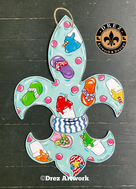 Fleur De Lis Summer Snowball Door Hanger