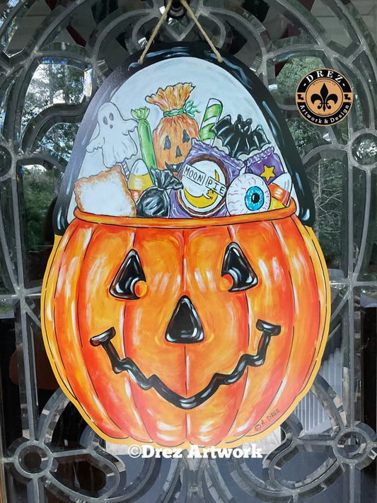 Pumpkin Candy Bucket Door Hanger