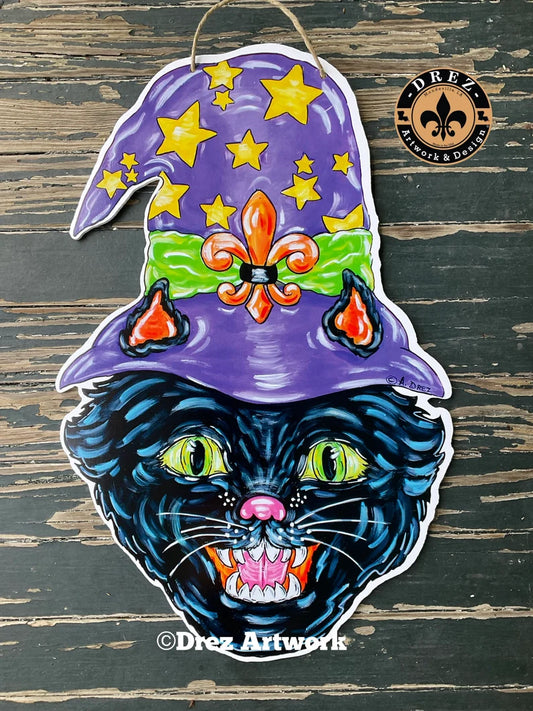 Halloween Cat w/Witch Hat Door Hanger