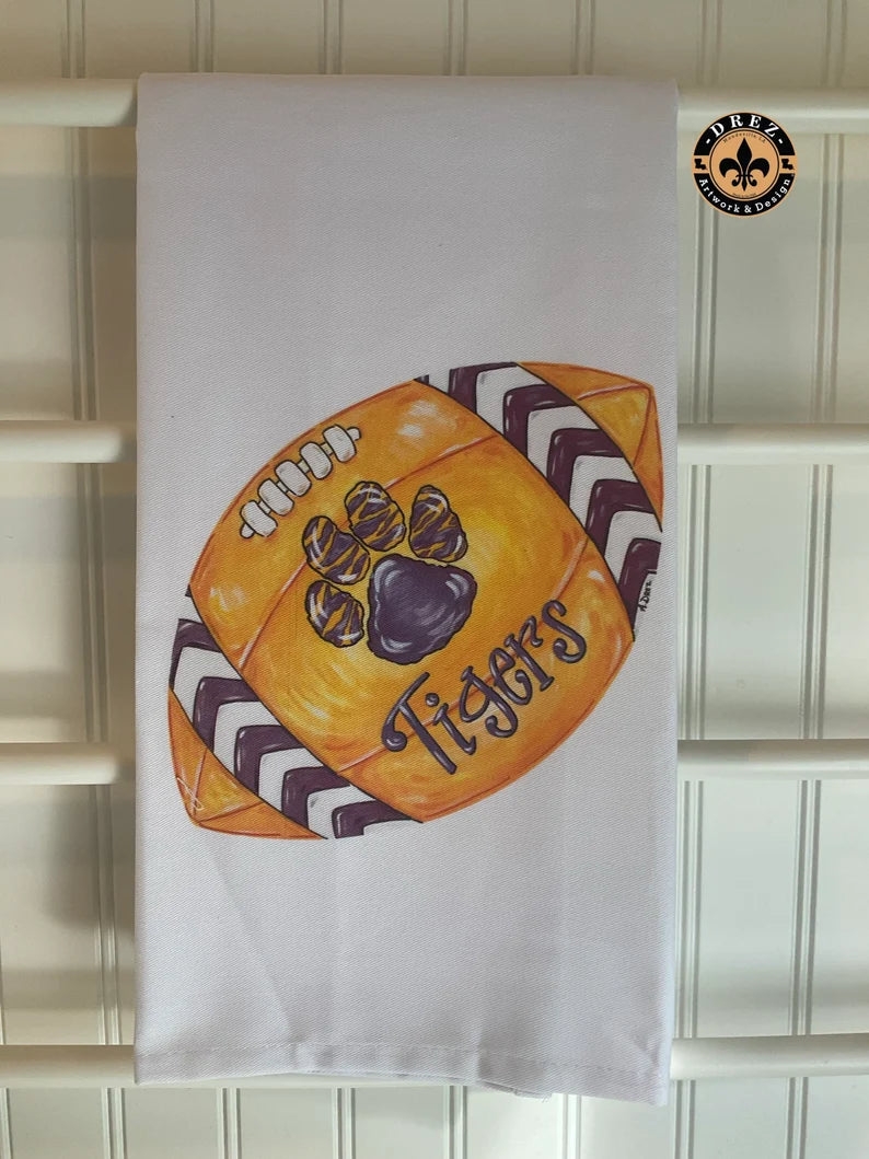 Football- Purple & Gold w/Wording Tea Towel