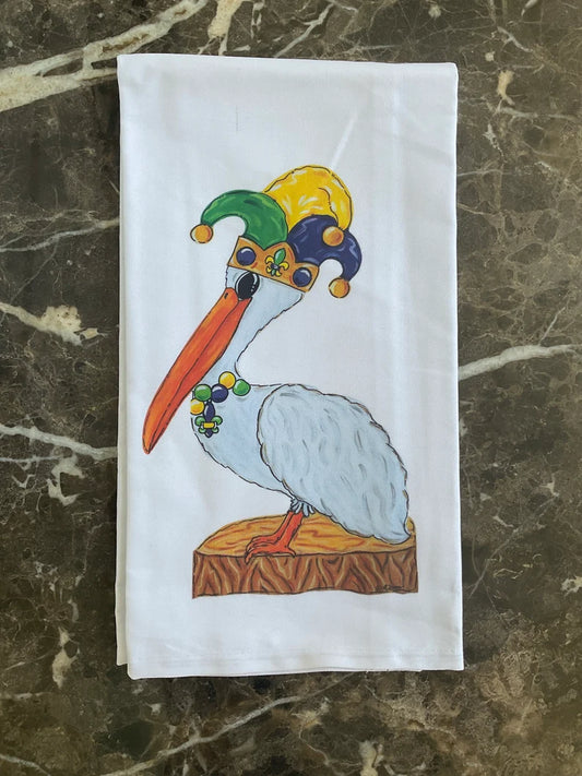Mardi Gras Pelican Tea Towel