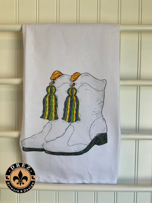 Mardi Gras Marching Boot Tea Towel