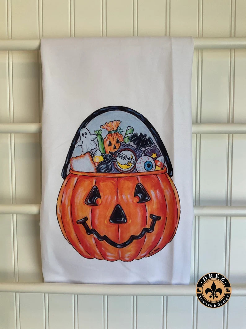 Pumpkin Candy Bucket Tea Towel