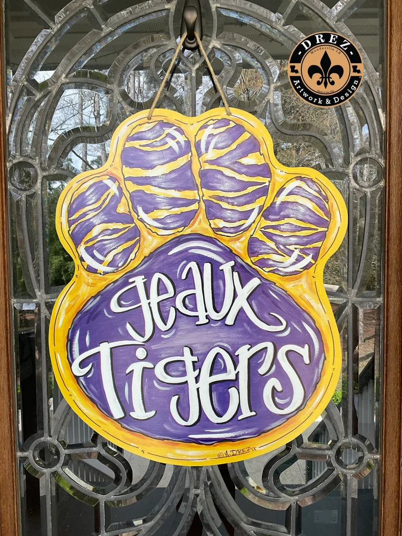 Paw- Purple & Gold Door Hanger
