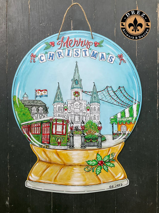 Christmas Snowglobe Nola Door Hanger