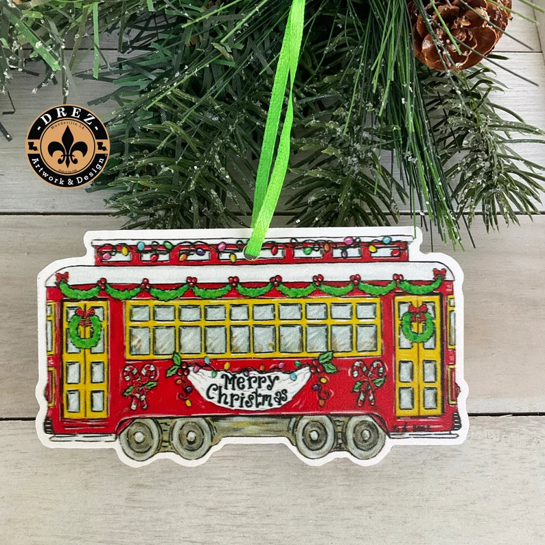 Christmas Streetcar Red Horizontal Ornament