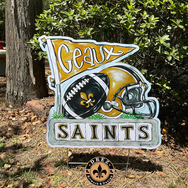 Football Collage- Black & Gold Yard Stake