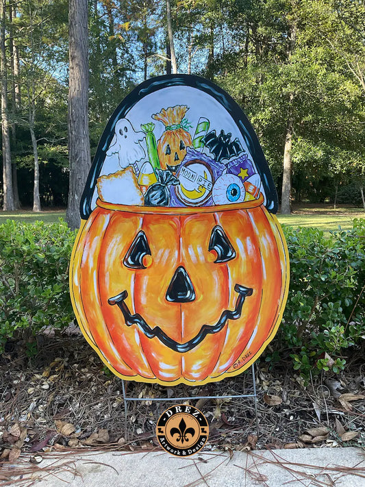 Pumpkin Candy Bucket Yard Stake