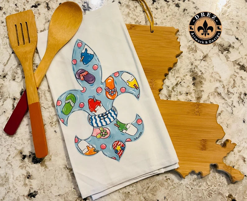 Fleur De Lis Summer Snowball Tea Towel