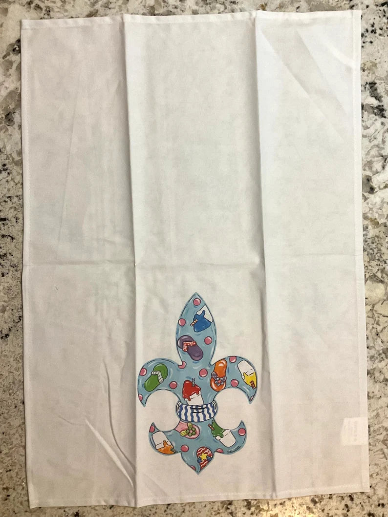 Fleur De Lis Summer Snowball Tea Towel