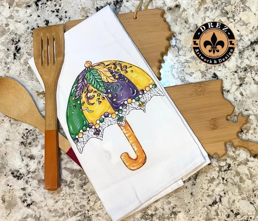 Mardi Gras Umbrella Tea Towel
