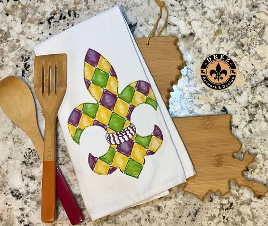 Mardi Gras Fleur De Lis Tea Towel