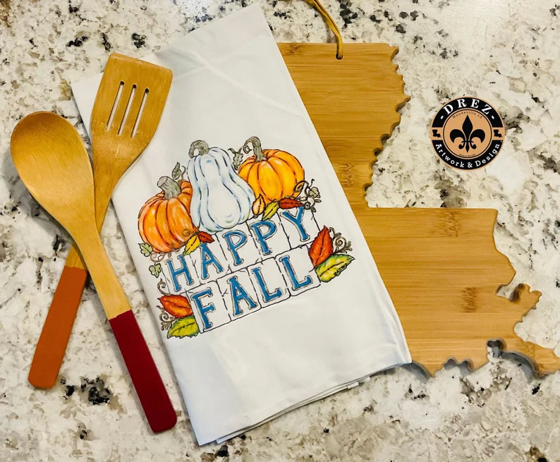 Pumpkin Happy Fall Sign Tea Towel