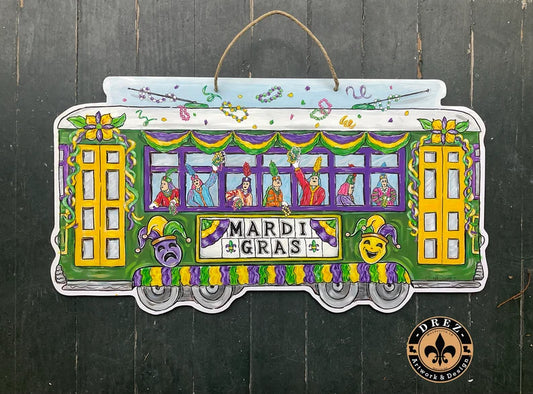 Mardi Gras Streetcar Horizontal Door Hanger
