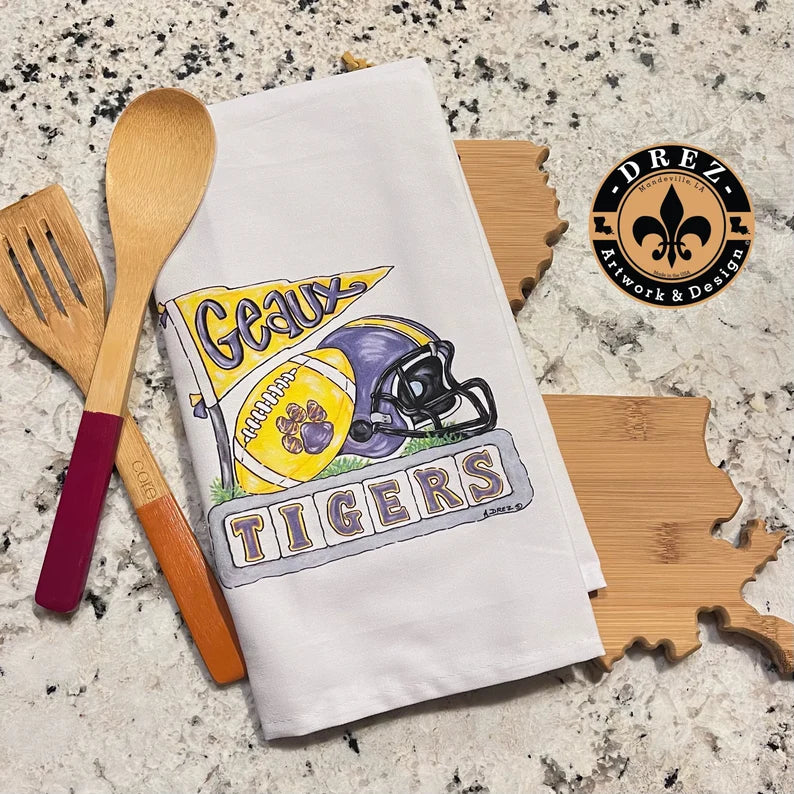 Football Collage- Purple & Gold Tea Towel