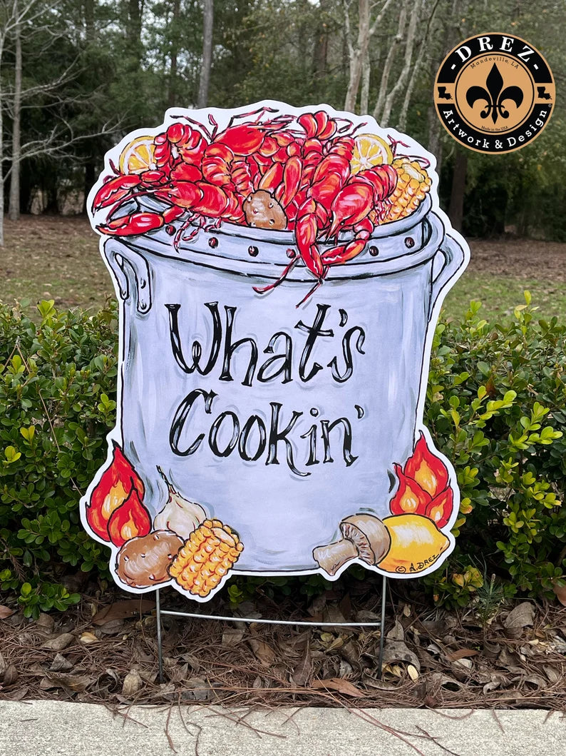 Crawfish Pot What's Cookin' Yard Stake