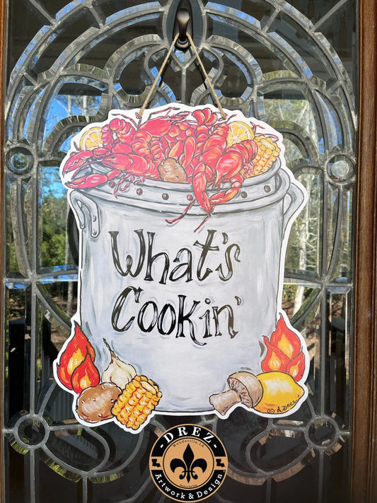 Crawfish Pot What's Cookin' Door Hanger