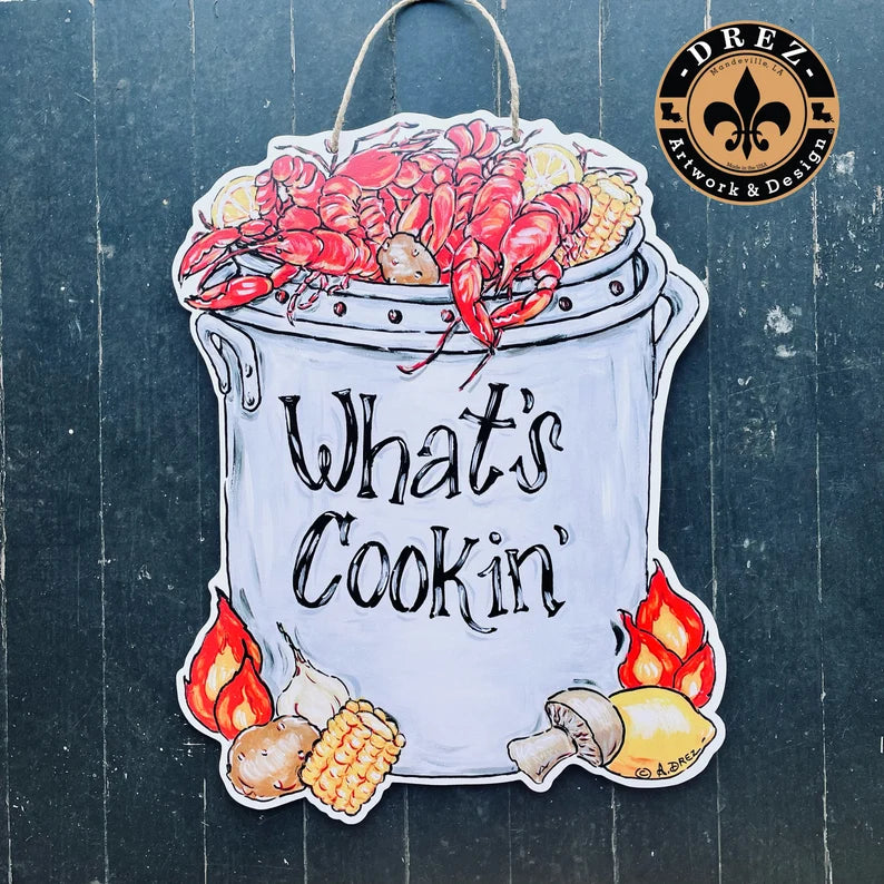 Crawfish Pot What's Cookin' Door Hanger