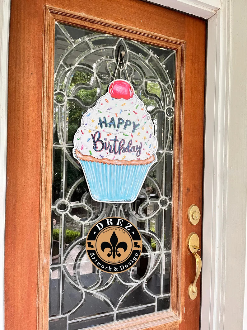 Cupcake Happy Birthday Door Hanger