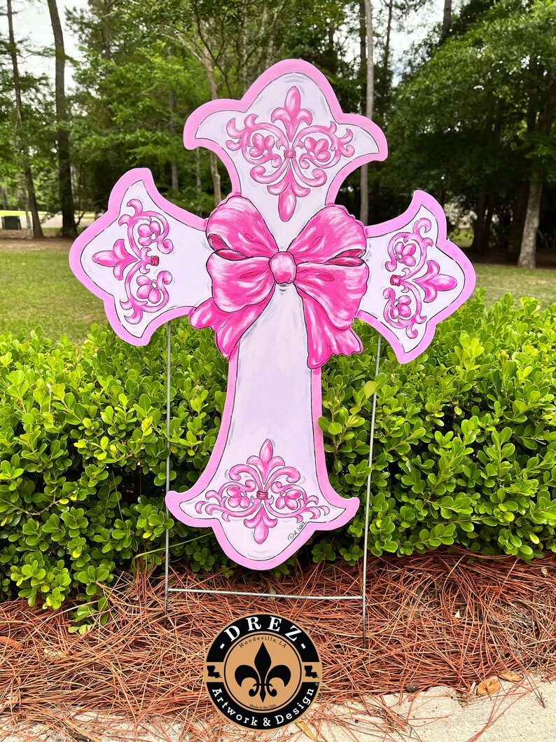 Baby Cross Pink Yard Stake