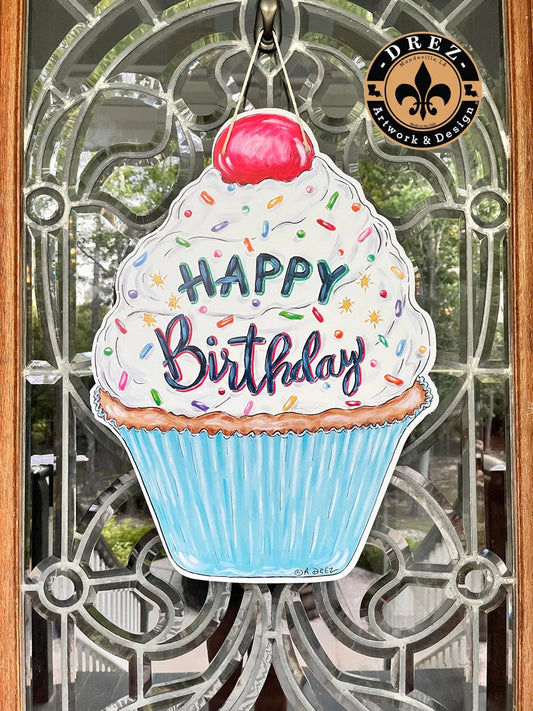 Cupcake Happy Birthday Door Hanger