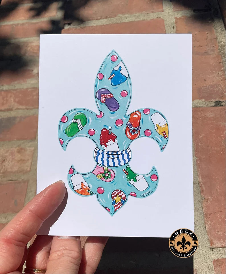 Fleur De Lis Summer Snowball Note Cards