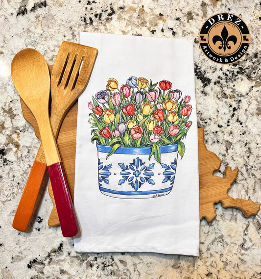 Tulip Flower Pot Tea Towel