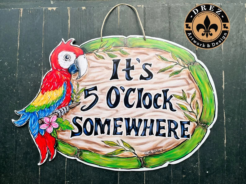 Parrot 5 O'Clock Somewhere Door Hanger