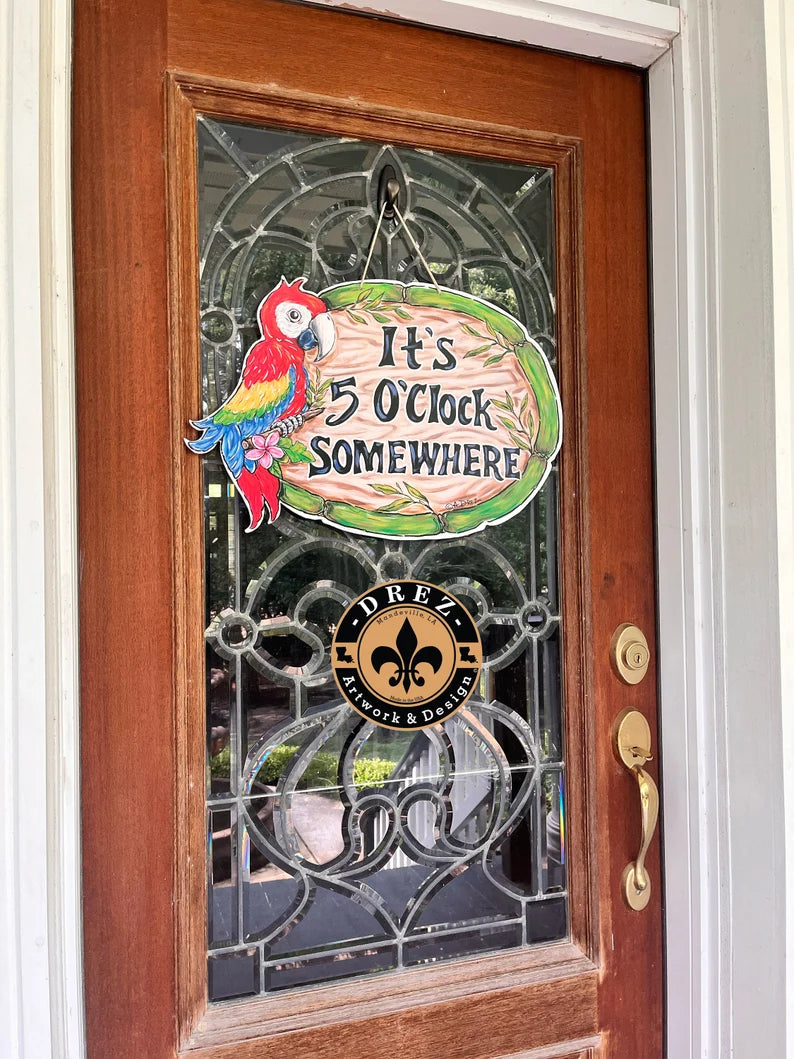 Parrot 5 O'Clock Somewhere Door Hanger