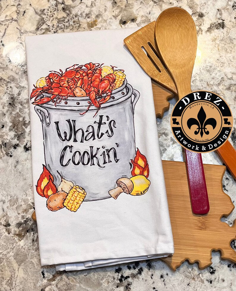 Crawfish Pot What's Cookin' Tea Towel